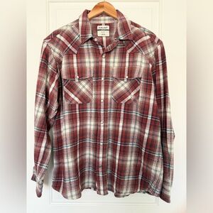 Ariat XL Red Plaid Flannel Pearl Snap Western Shirt Rodeo Cowboy Core Y2K